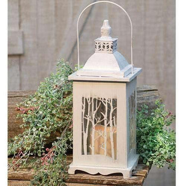 Metal & Glass Winter Forest Timer Lantern - The Fox Decor